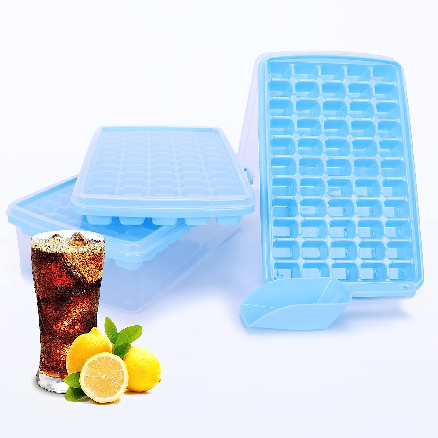  CKE Ice Cube Tray with Lid and Bin, 3 Pack Silicone